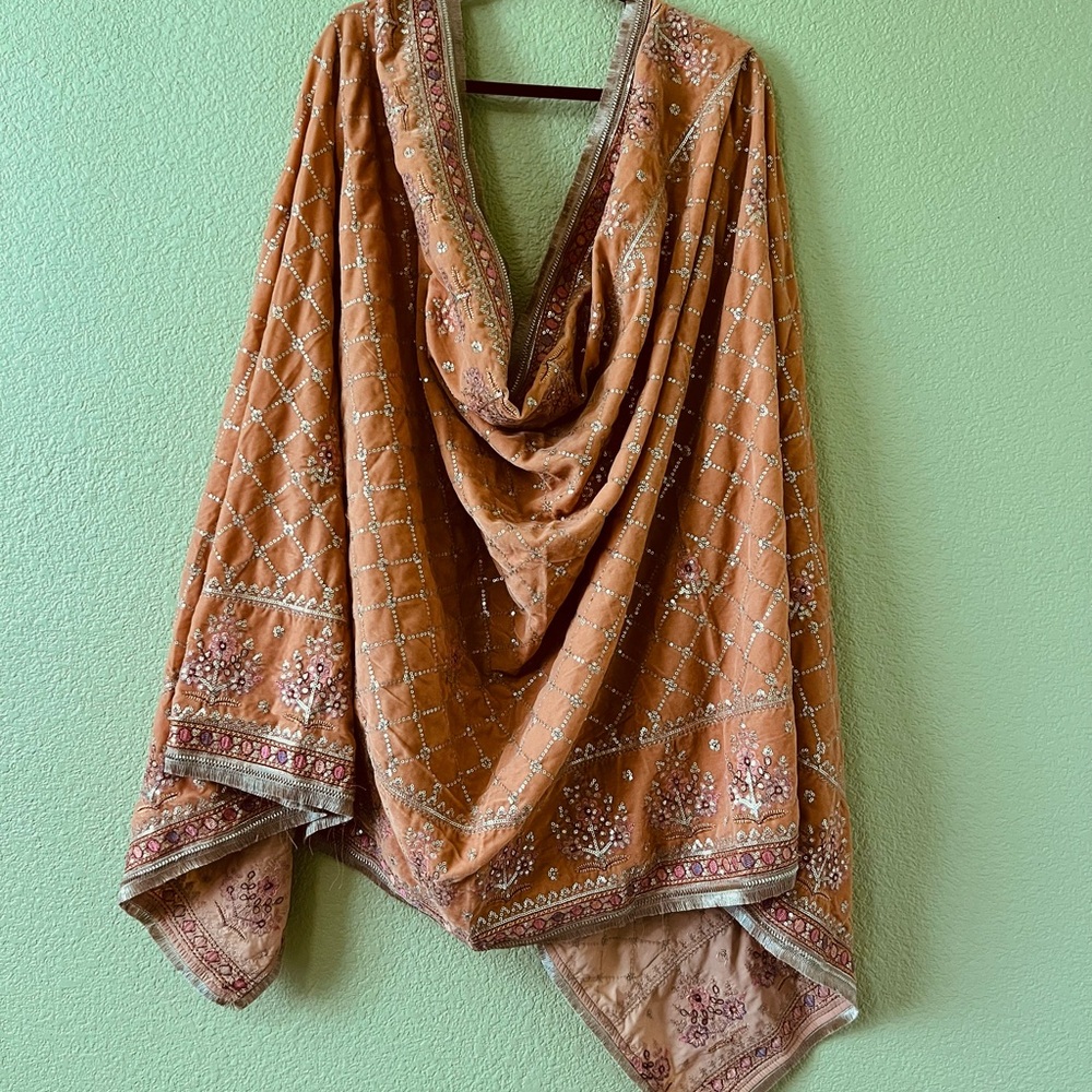 Embroidered Orange Shawl